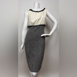ST. JOHN- New With Tags Knit Cocktail Dress Black and White Fringe Silk Bodice